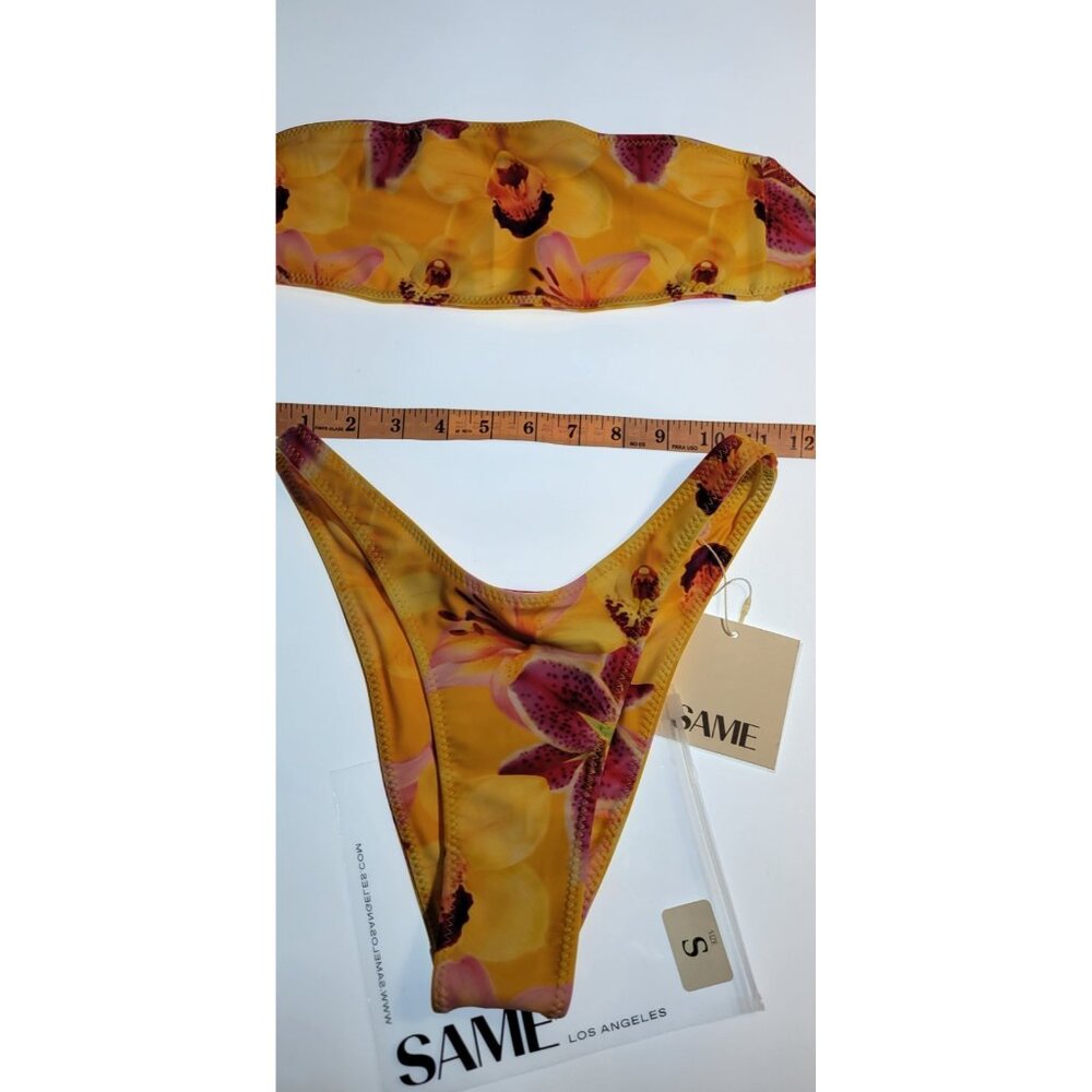 SAME Los Angeles Two Piece Bandeau Bikini Floral Yellow Size S NWT - Picture 4 of 8